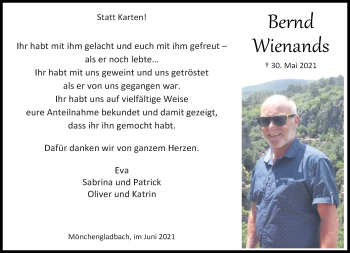 Traueranzeige von Bernd Wienands von trauer.extra-tipp-moenchengladbach.de