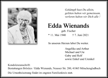 Traueranzeige von Edda Wienands von trauer.extra-tipp-moenchengladbach.de