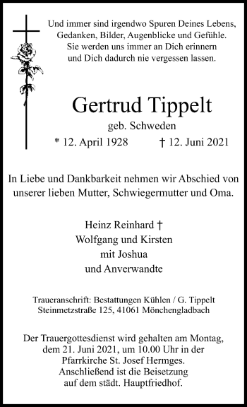 Traueranzeige von Gertrud Tippelt von trauer.extra-tipp-moenchengladbach.de