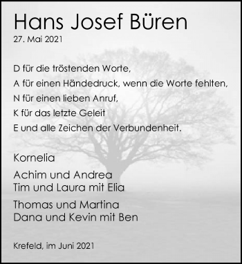 Traueranzeige von Hans Josef Büren von trauer.mein.krefeld.de
