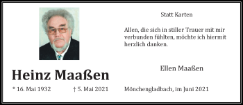 Traueranzeige von Heinz Maaßen von trauer.extra-tipp-moenchengladbach.de