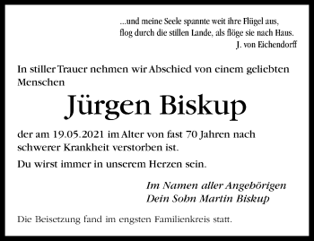 Traueranzeige von Jürgen Biskup von trauer.mein.krefeld.de