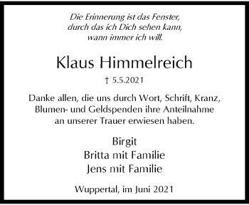 Traueranzeige von Klaus Himmelreich von trauer.wuppertaler-rundschau.de