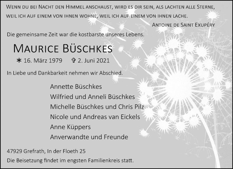  Traueranzeige für Maurice Büschkes vom 13.06.2021 aus trauer.extra-tipp-moenchengladbach.de