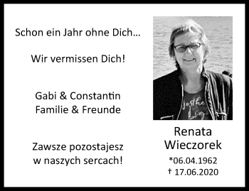 Traueranzeige von Renata Wieczorek von trauer.mein.krefeld.de