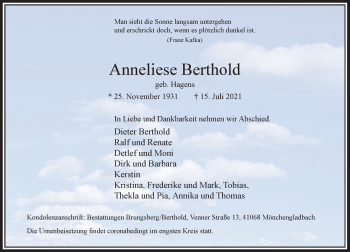 Traueranzeige von Anneliese Berthold von trauer.extra-tipp-moenchengladbach.de