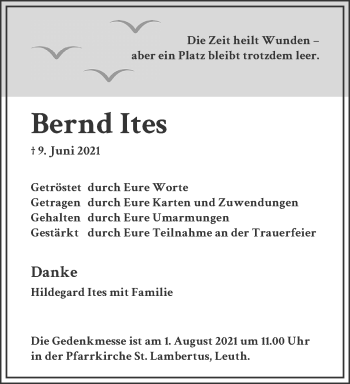 Traueranzeige von Bernd Ites von trauer.extra-tipp-moenchengladbach.de