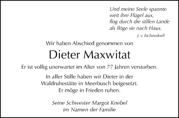 Traueranzeige von Dieter Maxwitat von trauer.mein.krefeld.de