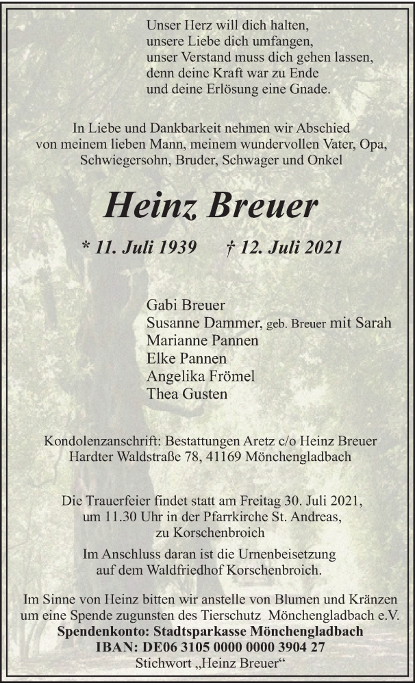  Traueranzeige für Heinz Breuer vom 25.07.2021 aus trauer.extra-tipp-moenchengladbach.de