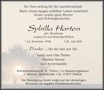 Traueranzeige von Sybilla Horten von trauer.extra-tipp-moenchengladbach.de