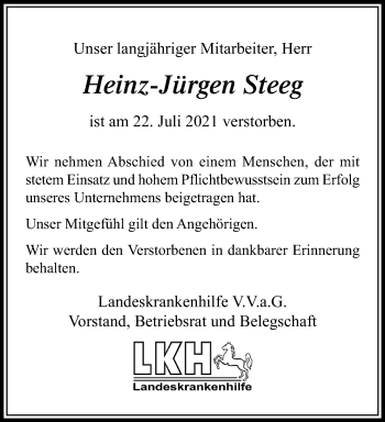 Traueranzeige von Heinz-Jürgen Steeg von trauer.mein.krefeld.de
