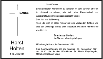 Traueranzeige von Horst Holten von trauer.extra-tipp-moenchengladbach.de