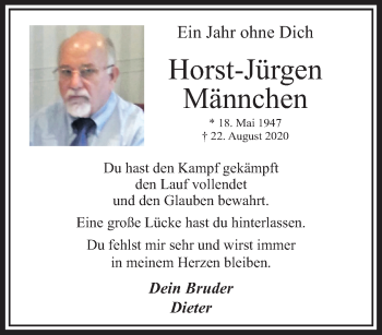 Traueranzeige von Horst-Jürgen Männchen von trauer.extra-tipp-moenchengladbach.de