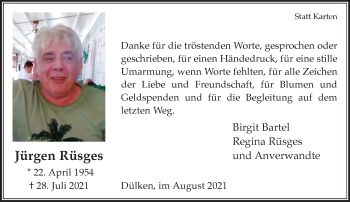Traueranzeige von Jürgen Rüsges von trauer.extra-tipp-moenchengladbach.de