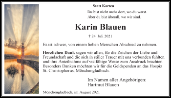 Traueranzeige von Karin Blauen von trauer.extra-tipp-moenchengladbach.de