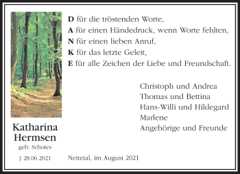 Traueranzeige von Katharina Hermsen von trauer.extra-tipp-moenchengladbach.de