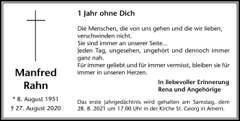 Traueranzeige von Manfred Rahn von trauer.extra-tipp-moenchengladbach.de