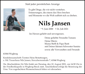 Traueranzeige von Nils Jansen von trauer.extra-tipp-moenchengladbach.de