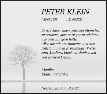 Traueranzeige von Peter Klein von trauer.extra-tipp-moenchengladbach.de