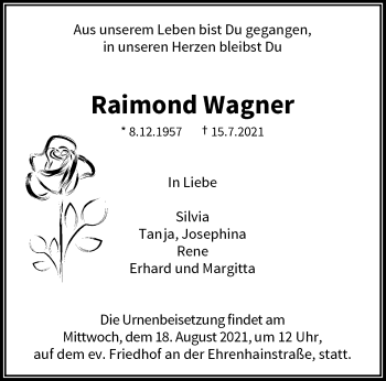 Traueranzeige von Raimond Wagner von trauer.wuppertaler-rundschau.de