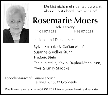 Traueranzeige von Rosemarie Moers von trauer.extra-tipp-moenchengladbach.de