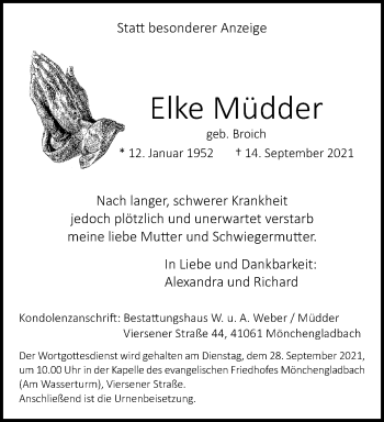 Traueranzeige von Elke Müdder von trauer.extra-tipp-moenchengladbach.de