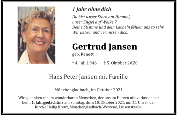 Traueranzeige von Gertrud Jansen von trauer.extra-tipp-moenchengladbach.de