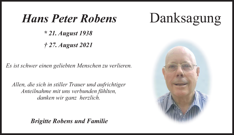  Traueranzeige für Hans Peter Robens vom 26.09.2021 aus trauer.extra-tipp-moenchengladbach.de