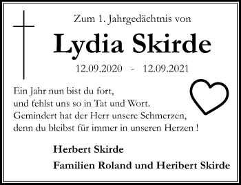 Traueranzeige von Lydia Skirde von trauer.extra-tipp-moenchengladbach.de