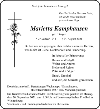 Traueranzeige von Marietta Kamphausen von trauer.extra-tipp-moenchengladbach.de