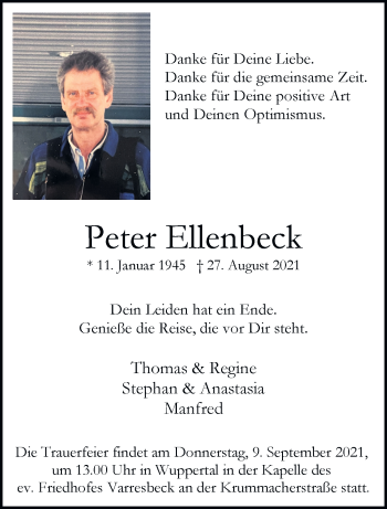 Traueranzeige von Peter Ellenbeck von trauer.wuppertaler-rundschau.de