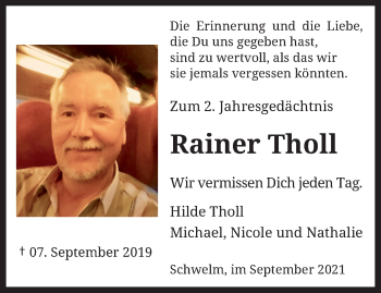 Traueranzeige von Rainer Tholl von trauer.wuppertaler-rundschau.de