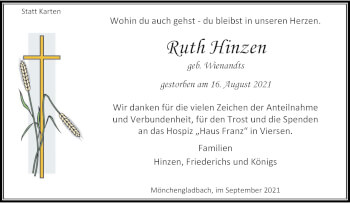 Traueranzeige von Ruth Hinzen von trauer.extra-tipp-moenchengladbach.de