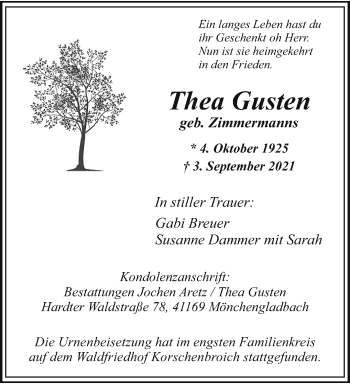 Traueranzeige von Thea Gusten von trauer.extra-tipp-moenchengladbach.de