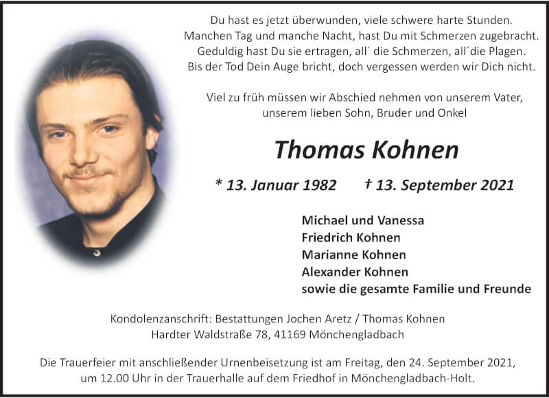  Traueranzeige für Thomas Kohnen vom 19.09.2021 aus trauer.extra-tipp-moenchengladbach.de