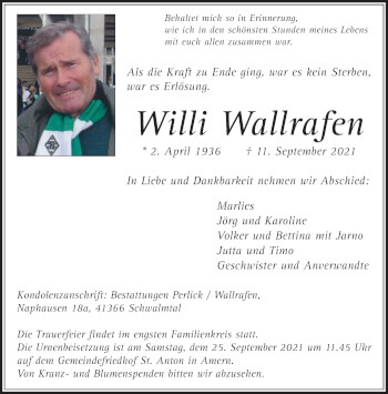 Traueranzeige von Willi Wallrafen von trauer.extra-tipp-moenchengladbach.de