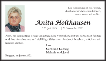 Traueranzeige von Anita Holthausen von trauer.extra-tipp-moenchengladbach.de