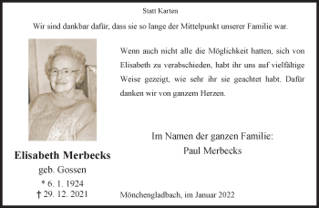 Traueranzeige von Elisabeth Merbecks von trauer.extra-tipp-moenchengladbach.de