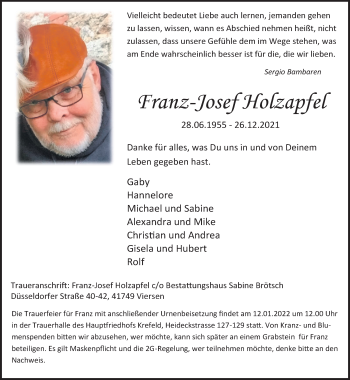 Traueranzeige von Franz-Josef Holzapfel von trauer.extra-tipp-moenchengladbach.de