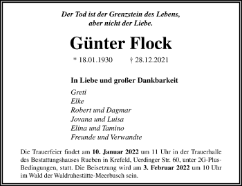 Traueranzeige von Günter Flock von trauer.mein.krefeld.de