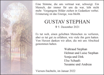 Traueranzeige von Gustav Stephan von trauer.extra-tipp-moenchengladbach.de