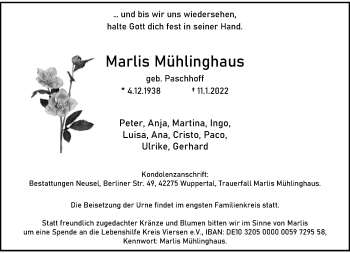 Traueranzeige von Marlis Mühlinghaus von trauer.wuppertaler-rundschau.de