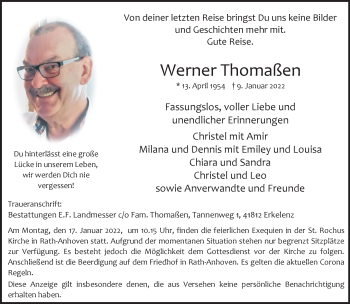 Traueranzeige von Werner Thomaßen von trauer.extra-tipp-moenchengladbach.de