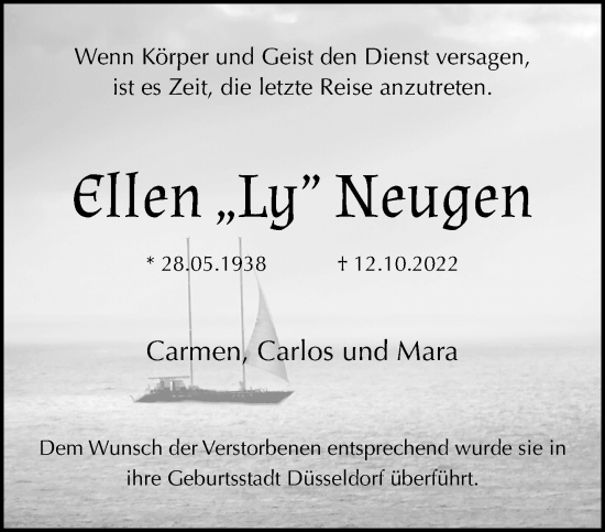 Traueranzeige von Ellen Neugen von trauer.extra-tipp-moenchengladbach.de