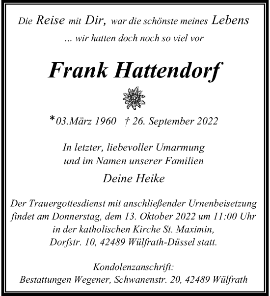 Traueranzeige von Frank Hattendorf von trauer.wuppertaler-rundschau.de