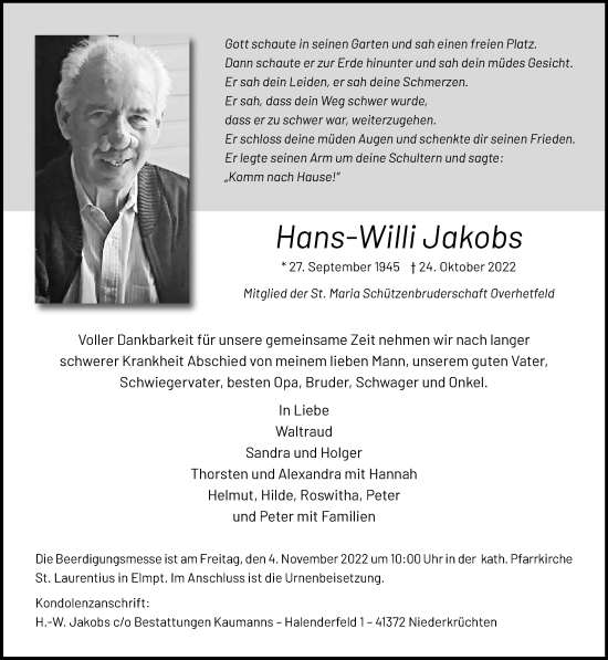 Traueranzeige von Hans-Willi Jakobs von trauer.extra-tipp-moenchengladbach.de