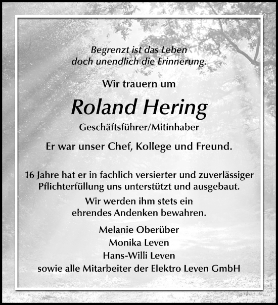 Traueranzeige von Roland Hering von trauer.extra-tipp-moenchengladbach.de