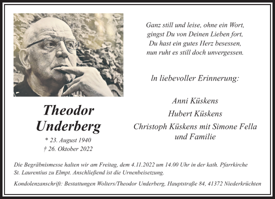 Traueranzeige von Theodor Underberg von trauer.extra-tipp-moenchengladbach.de