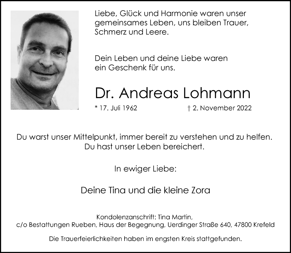  Traueranzeige für Andreas Lohmann vom 20.11.2022 aus trauer.mein.krefeld.de
