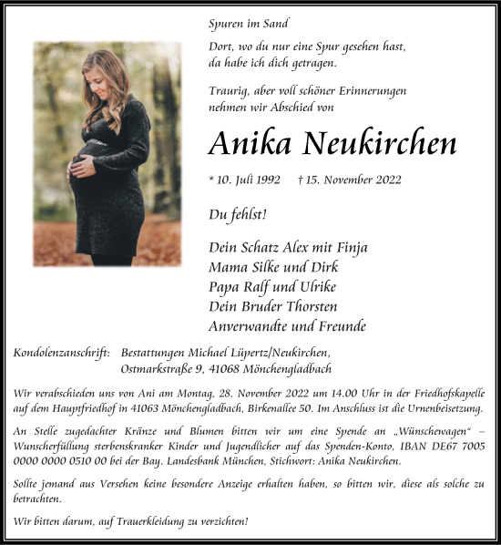 Traueranzeige von Anika Neukirchen von trauer.extra-tipp-moenchengladbach.de